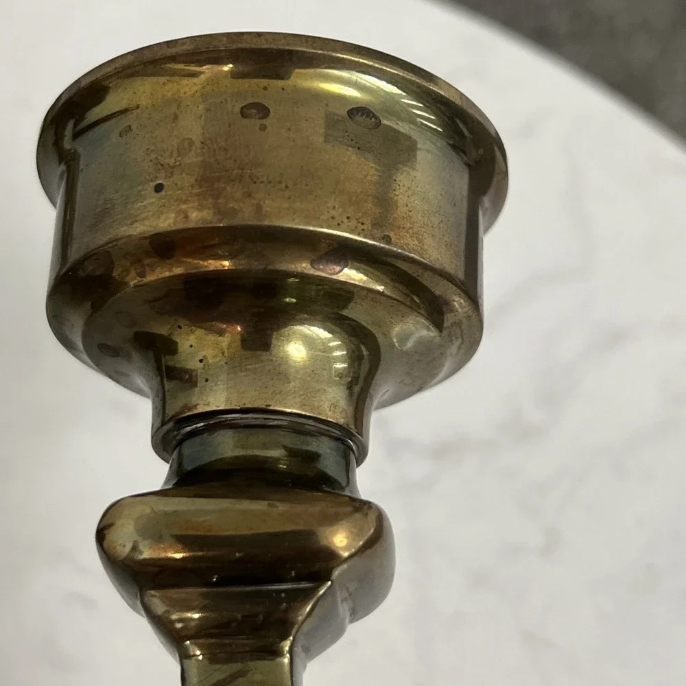 Vtg Solid Brass Candlestick Holders Pair Mantel Farmhouse Colonial Style Decor‎